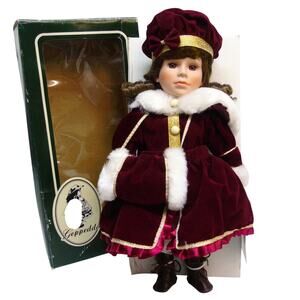 Geppeddo Porcelain Doll Victorian Christmas Holiday Red Velvet 12" Collector Box
